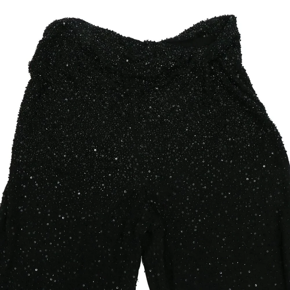 Giorgio Armani Black Beaded Rayon Blend Wide Leg Evening Pants 10 *Flawed